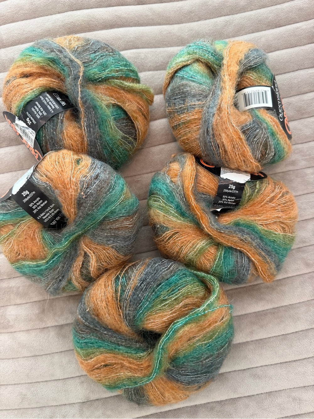 Queensland Mystic Blend Mohair Yarn - Grey, Teal & Orange -